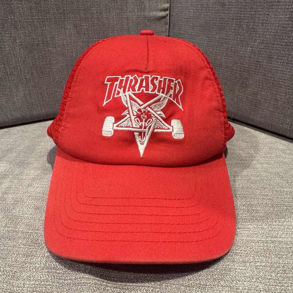 Thrasher Skategoat Trucker Hat Red White Mesh Snapback Skateboarding Cap - Picture 1 of 5